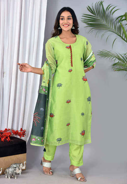 Lawn Green Soft silk Digital Print Suit With Digital Print Dupatta
