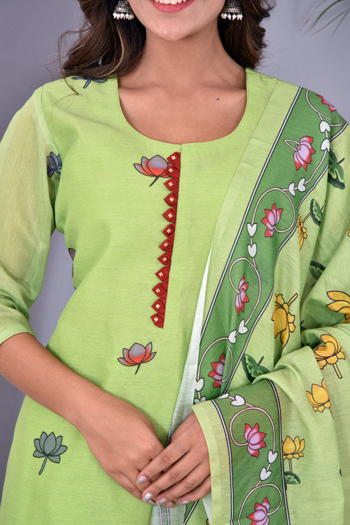 Lawn Green Soft silk Digital Print Suit With Digital Print Dupatta