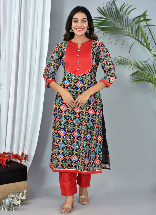 Patola print black color soft silk suit