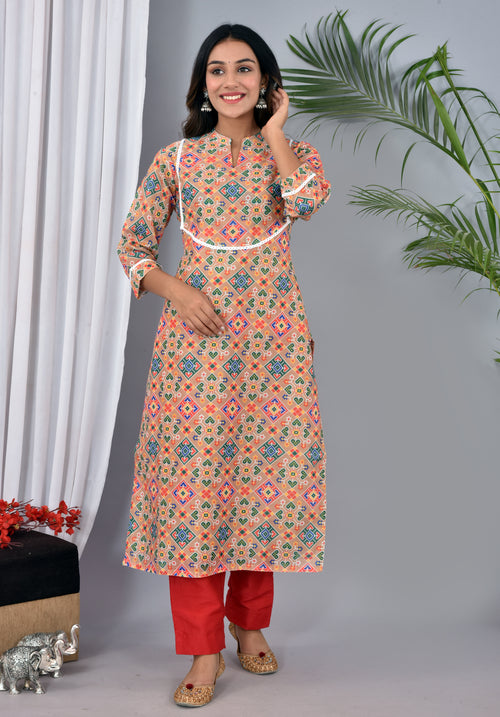 Beige color soft silk Patola Print Suit