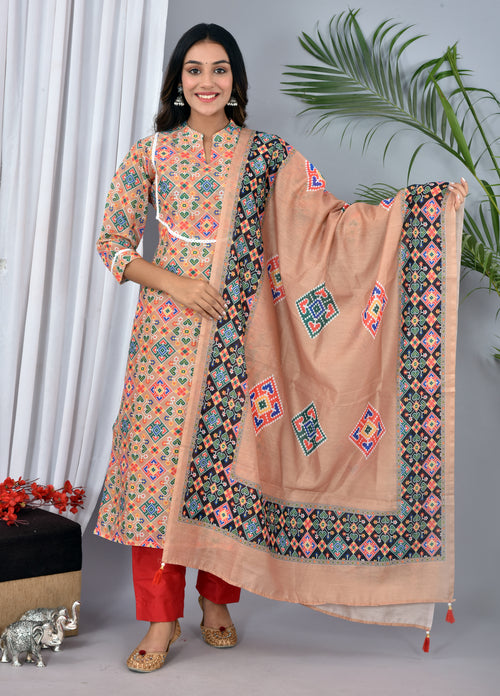 Beige color soft silk Patola Print Suit