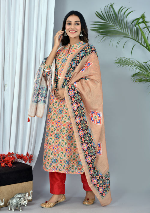Beige color soft silk Patola Print Suit