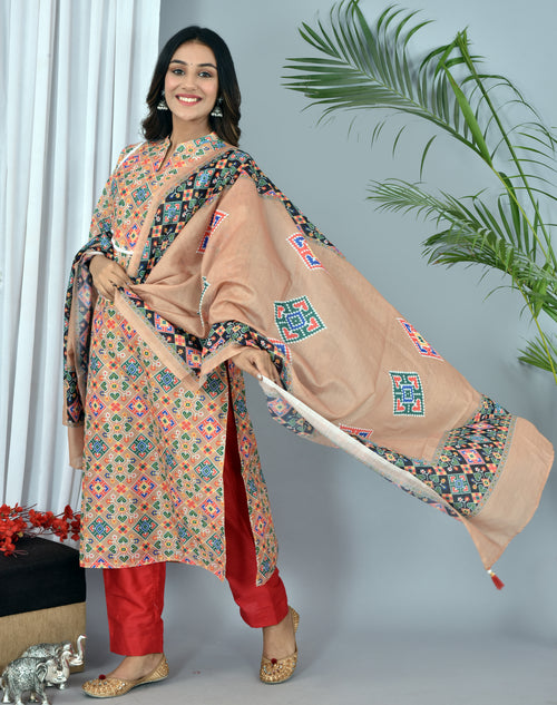 Beige color soft silk Patola Print Suit