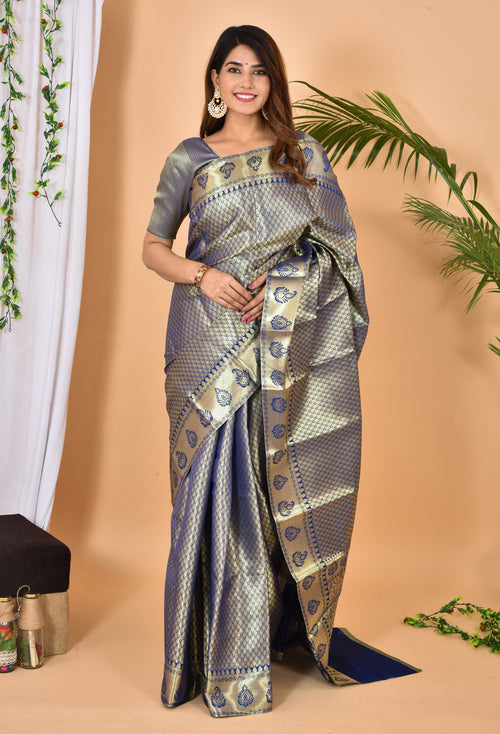 Light blue  soft Banarasi  Silk  gold brocade zari  Saree