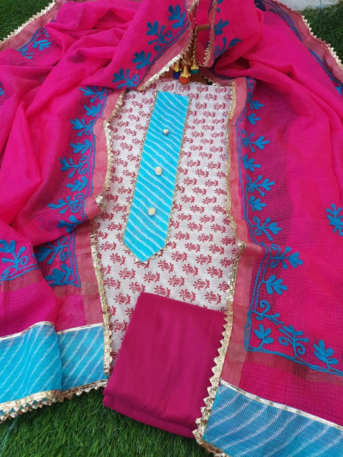 CHANDERI SILK SUIT WITH KOTA SILK EMBROIDERY DUPATTA