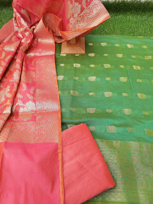 Green color Banarsi Dress Material With Banarasi silk dupatta