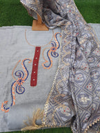Grey color Chanderi  silk aari work With creap silk patola dupatta