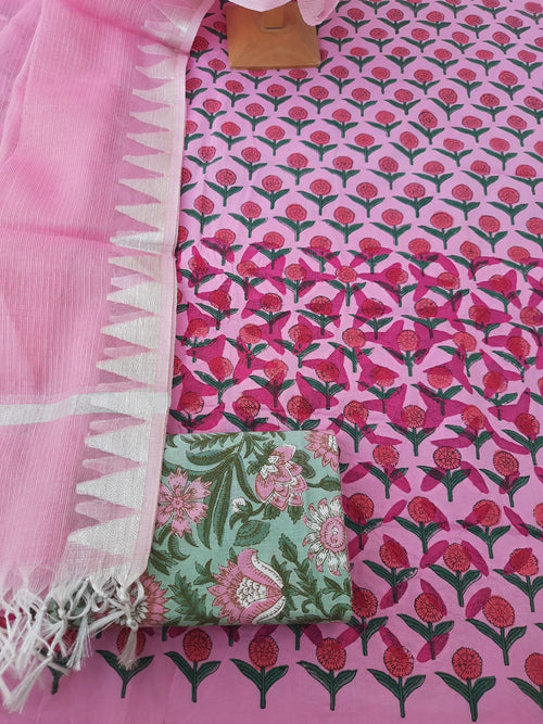 Applique cut work pink color cotton suit