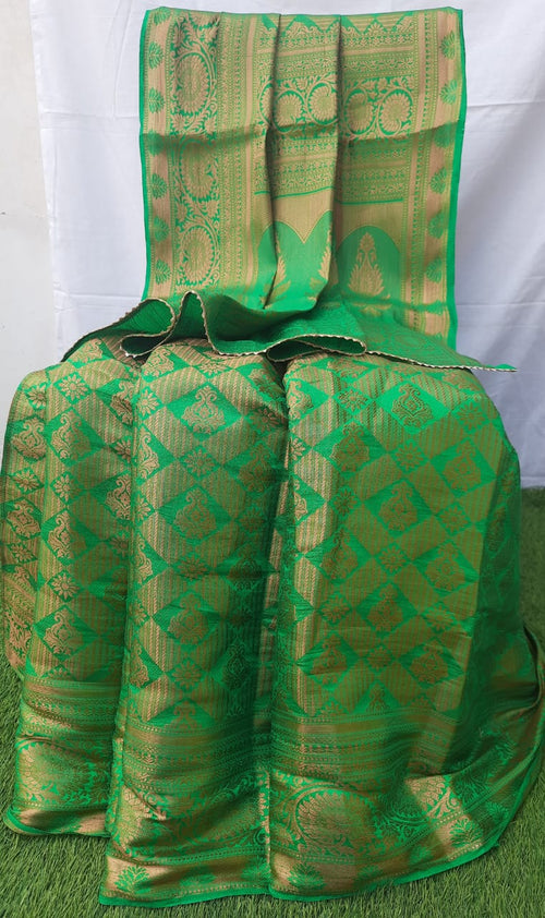 Green color banarsi silk saree