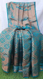 Turquoise green banarsi saree