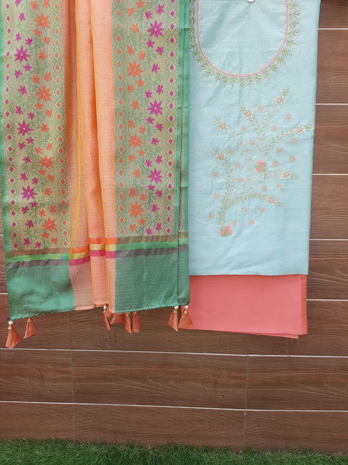 Pastel color hand work with beautiful dupatta