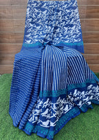 Soft mulmul cotton blue color saree - Aaditri fab
