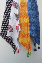 Beautiful Pack Of Four Block Printed Scarves With Tassels