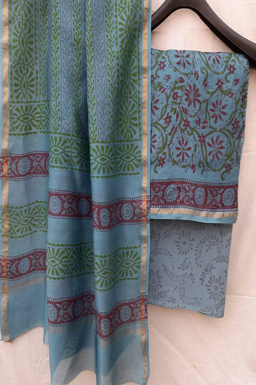 Grey Chanderi Block Print suits