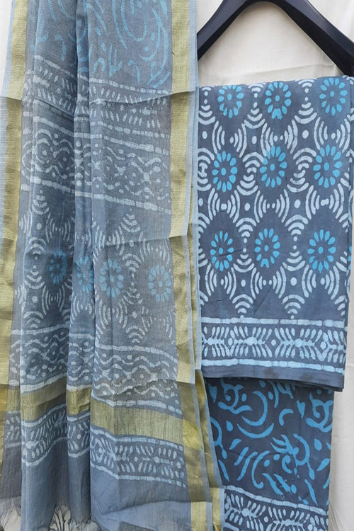 Cotton Dabu Print Suit With Kota Dupatta